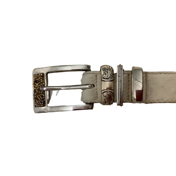 STREETS AHEAD Brown & White Leather & Calf Hair Siler Buckle Belt-Size Medium main image 10